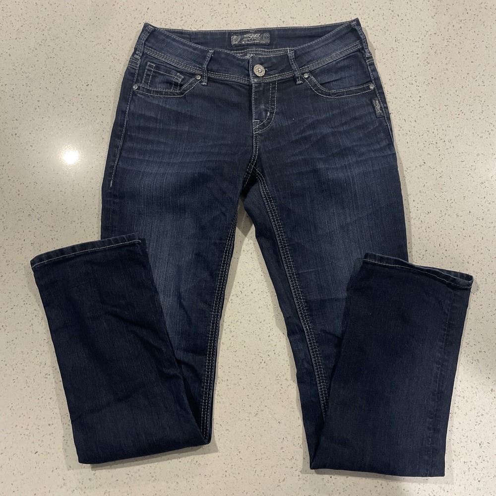 Silver Suki Straight Leg Jeans Womens 27 C32 Blue Denim Mid Rise Zip